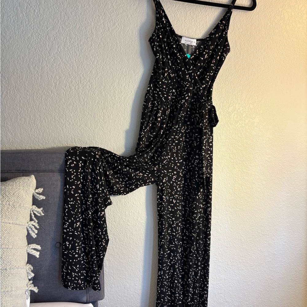 Kaileigh Black and White Speckled Jumpsuit
